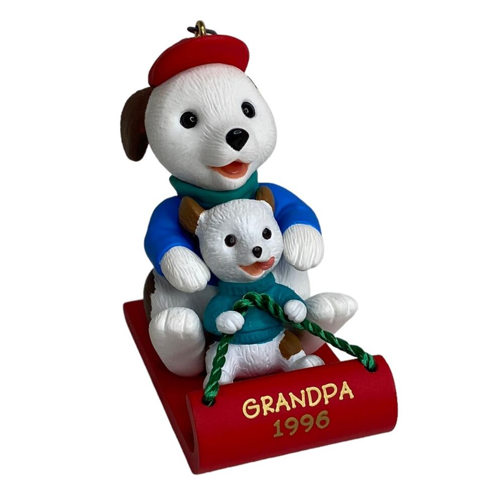Hallmark Grandpa 1996 Ornament with Dalmatians On A Sled - Picture 1 of 8